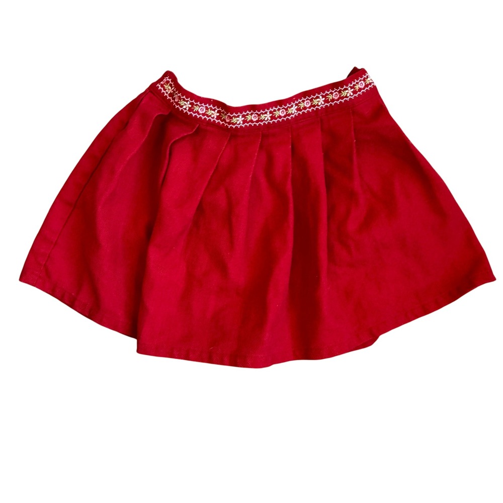 Vintage Y2K Gymboree Red Pleated Skirt Floral Embroidered Waistband Girls 7‎ YRS